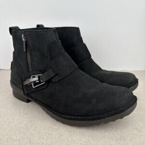 Women’s Black Ugg Cheyne Ankle‎ Waterproof Leather Boots Buckle Size 8.5